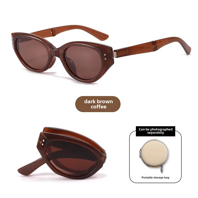 Foldable Anti-UV Sunglasses Women Dark Brown Coffee Lightweight