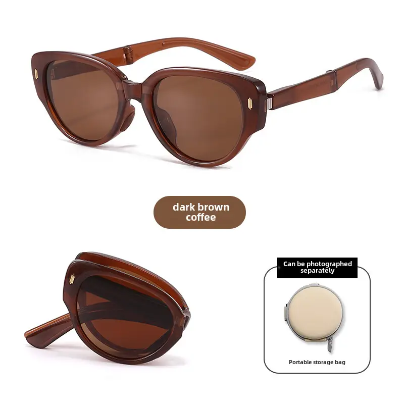 Foldable Anti-UV Sunglasses Women Dark Brown Coffee Lightweight