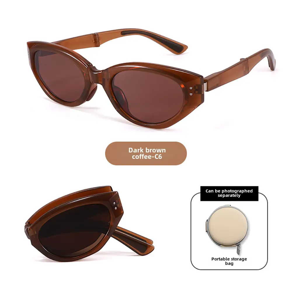 Foldable Anti-UV Sunglasses Women Dark Brown Coffee Lightweight