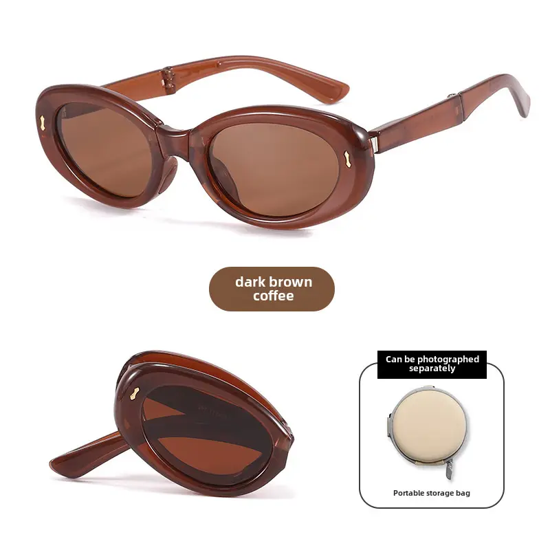 Foldable Anti-UV Sunglasses Women Dark Brown Coffee Lightweight
