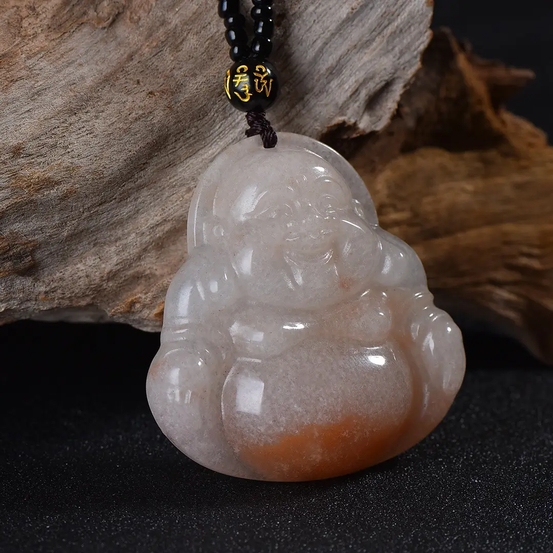 Xinjiang She Taicui Maitreya Buddha Pendant Natural Gold Silk Jade Chain - Image 4