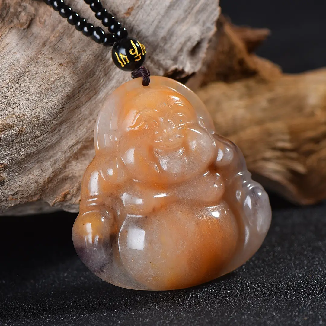 Xinjiang She Taicui Maitreya Buddha Pendant Natural Gold Silk Jade Chain — feature 5