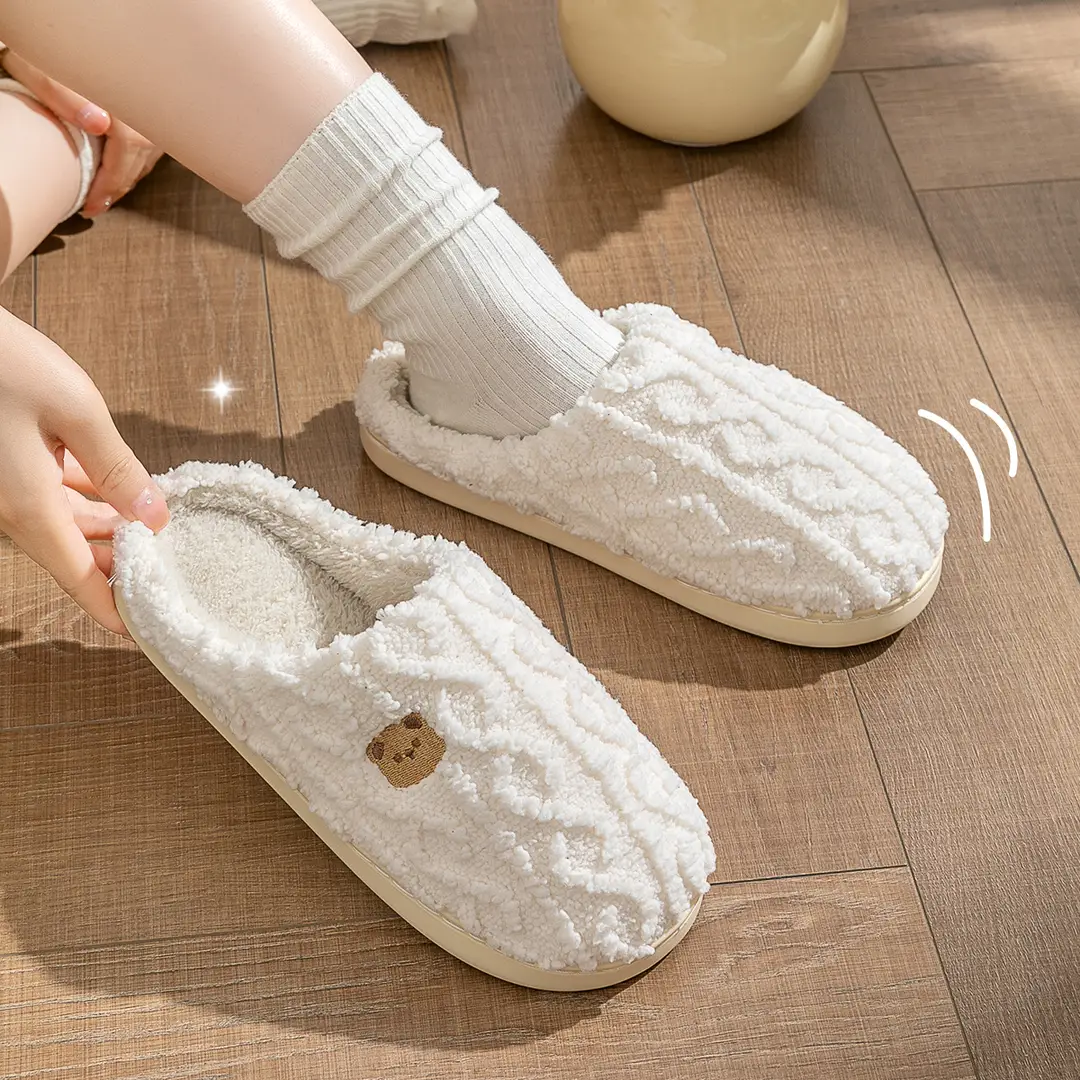 Bear-Shaped Cotton Slippers for Women, Autumn and Winter 2026 New Trendy Popular Indoor Plush Cute Thick-Soled Warm Slippers - Image 9