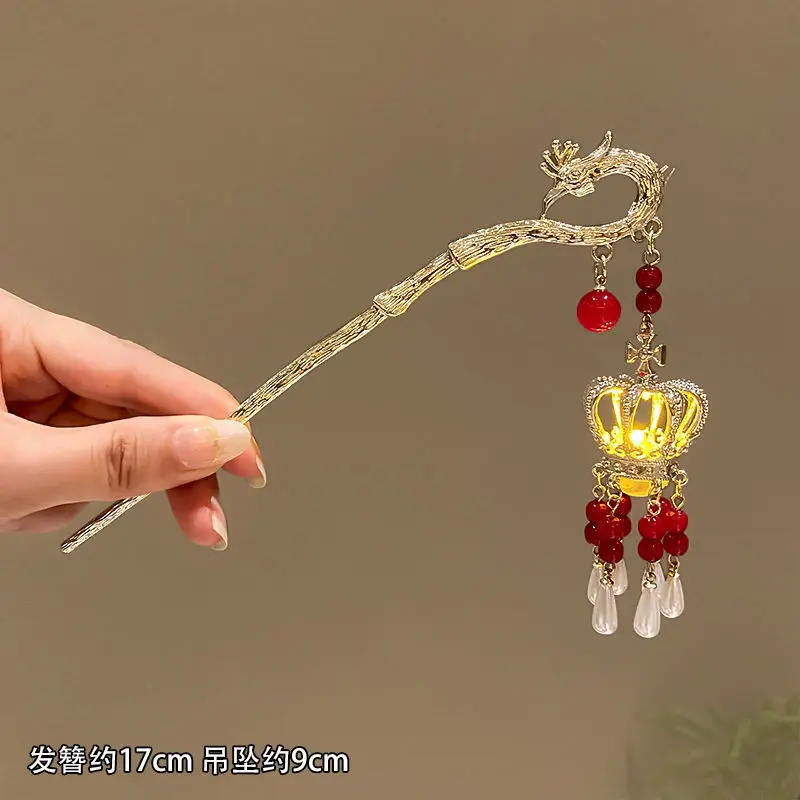 Red Beaded Glowing Crown Phoenix Hairpin (with Lamp)