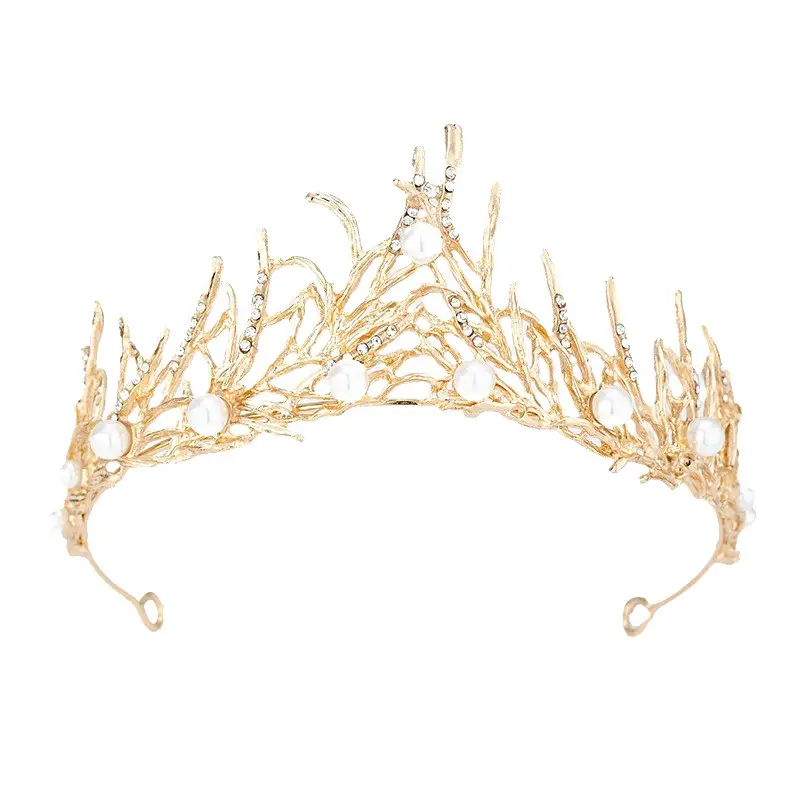 European Retro Bridal Crown Headdress with Pearl & Crystal - Image 8