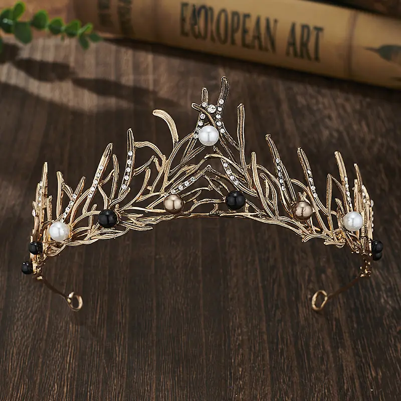 European Retro Bridal Crown Headdress with Pearl & Crystal — feature 10
