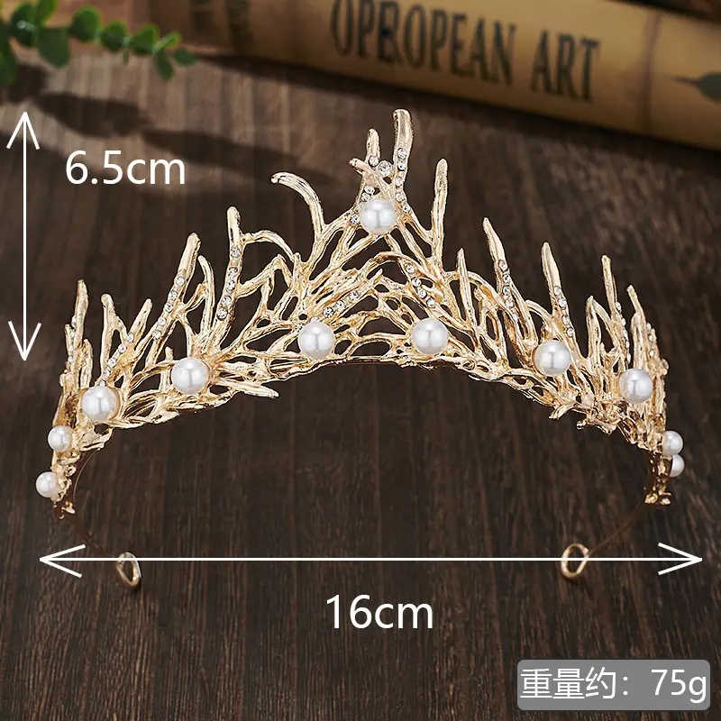 European Retro Bridal Crown Headdress with Pearl & Crystal — feature 3