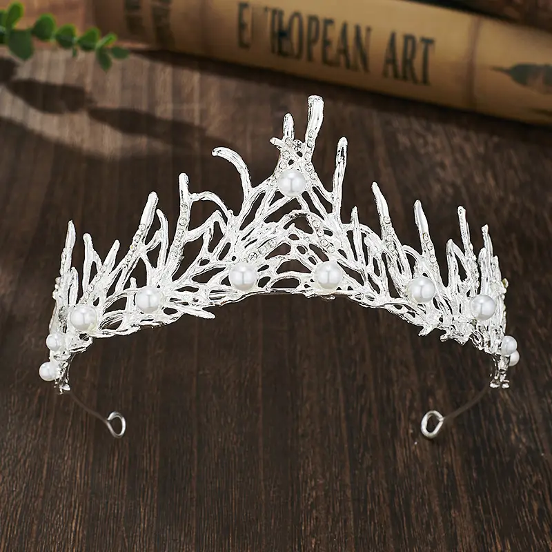 European Retro Bridal Crown Headdress with Pearl & Crystal — feature 8