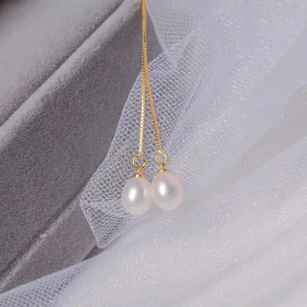 Women's Half Hole Pearl Earrings Gold Plated - Image 2