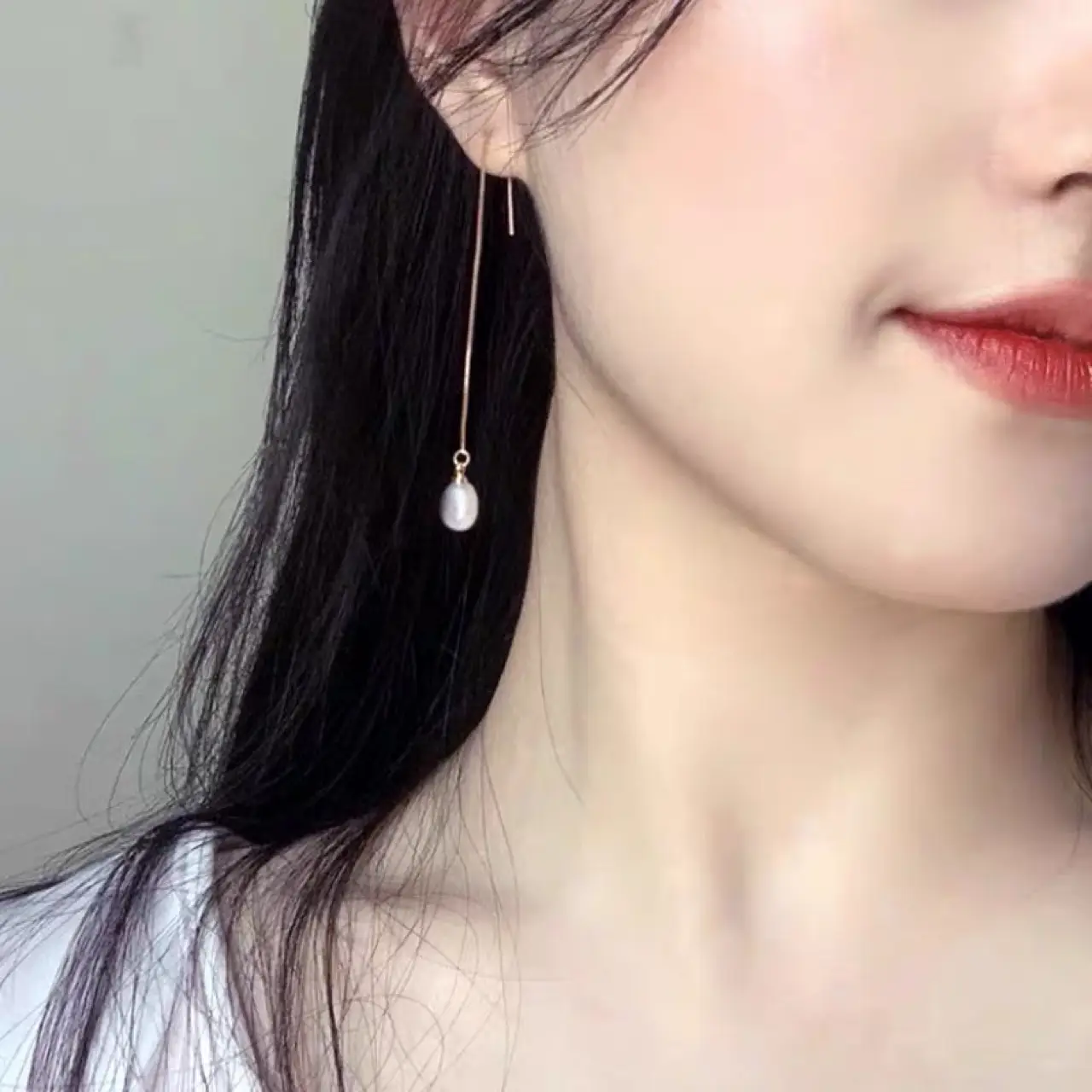 Women's Half Hole Pearl Earrings Gold Plated - Image 3