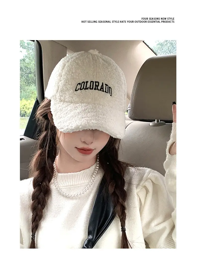 Women's Embroidered Wool Baseball Cap Winter Warm Outdoor — feature 10