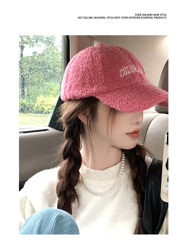 Women's Embroidered Wool Baseball Cap Winter Warm Outdoor — feature 13