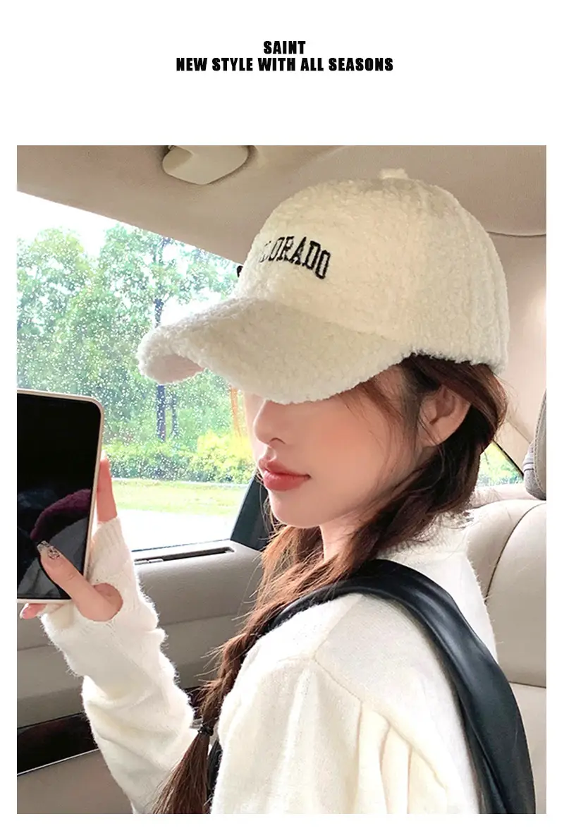 Women's Embroidered Wool Baseball Cap Winter Warm Outdoor — feature 5