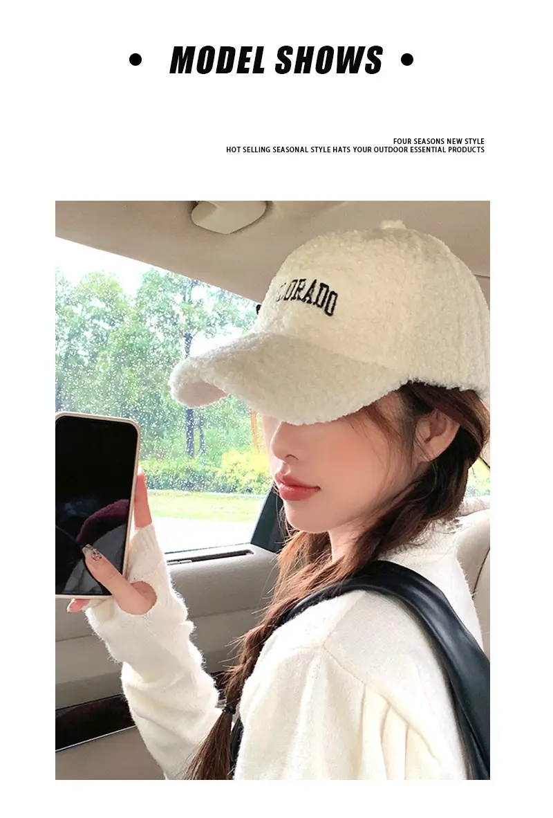 Women's Embroidered Wool Baseball Cap Winter Warm Outdoor — feature 7