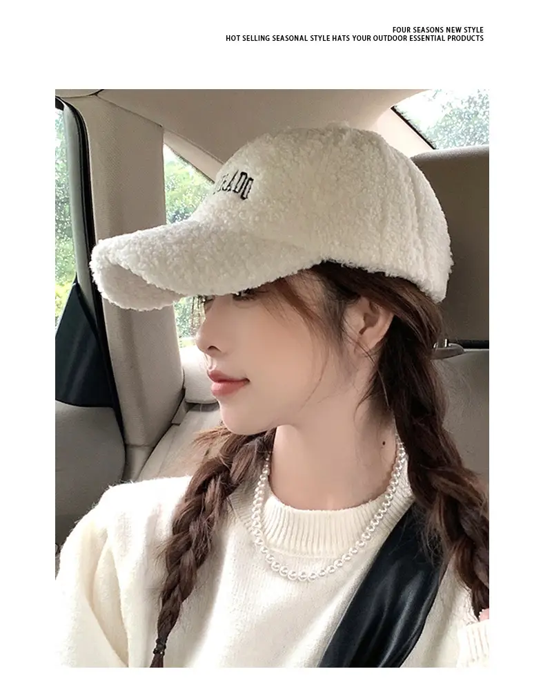 Women's Embroidered Wool Baseball Cap Winter Warm Outdoor — feature 8