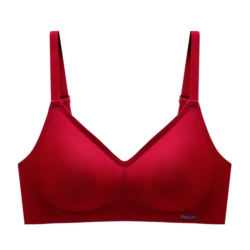 Red Adjustable Wireless Breast Bra for Women - Image 5