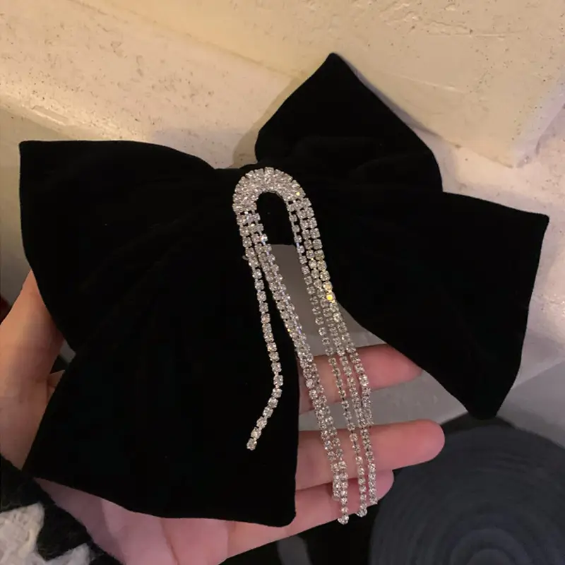 Black Velvet Tassel Hairpin with High-Grade Clip