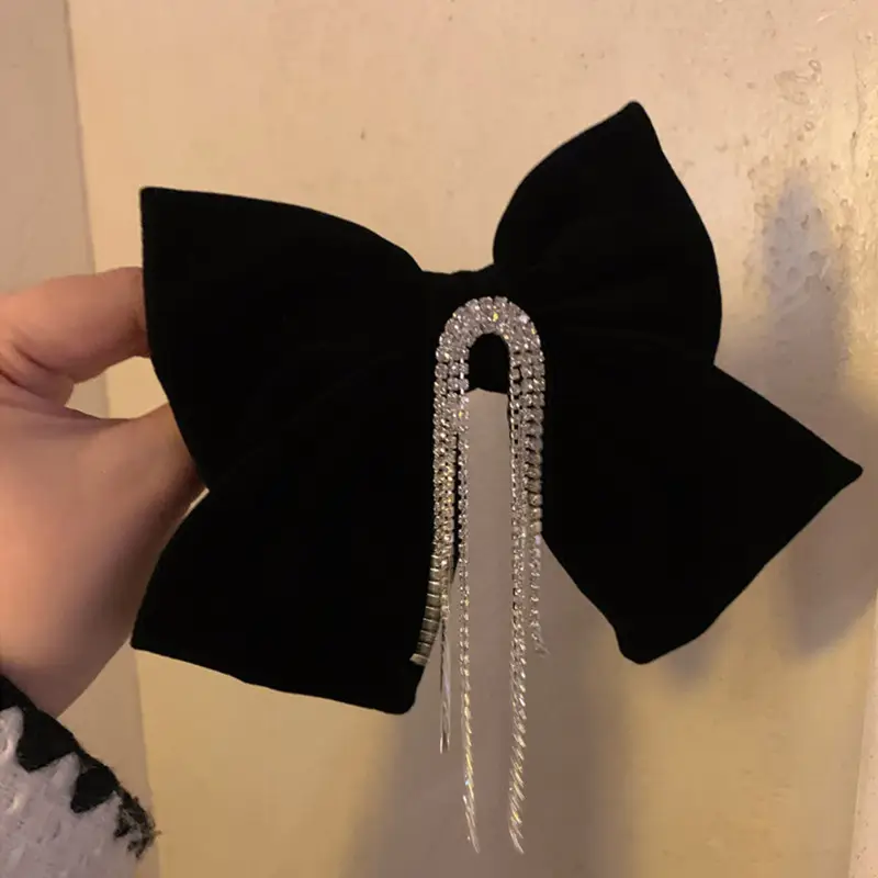Black Velvet Tassel Hairpin with High-Grade Clip
