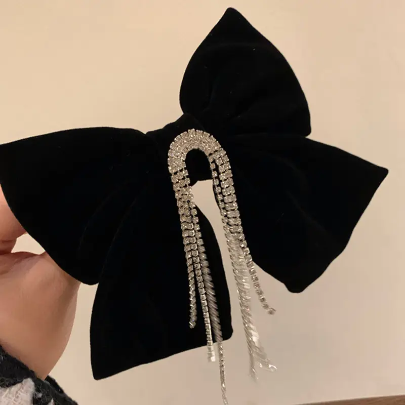 Black Velvet Tassel Hairpin with High-Grade Clip