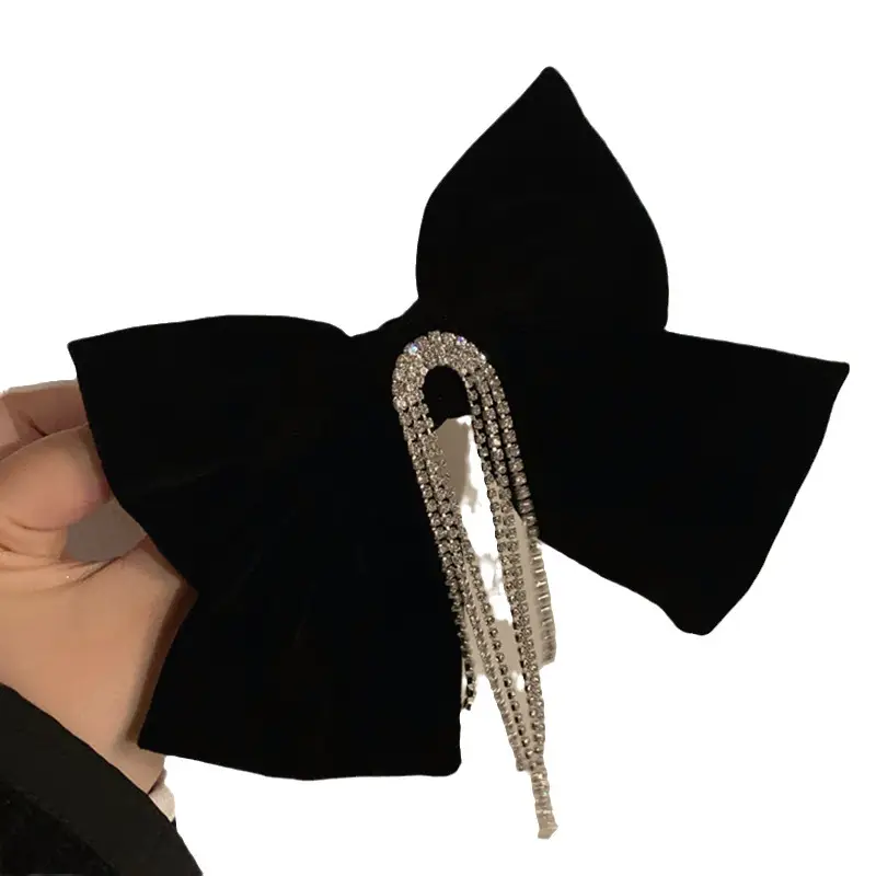 Black Velvet Tassel Hairpin with High-Grade Clip