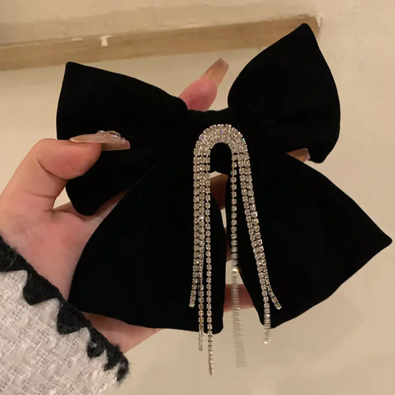 Black Velvet Tassel Hairpin with High-Grade Clip — feature 5