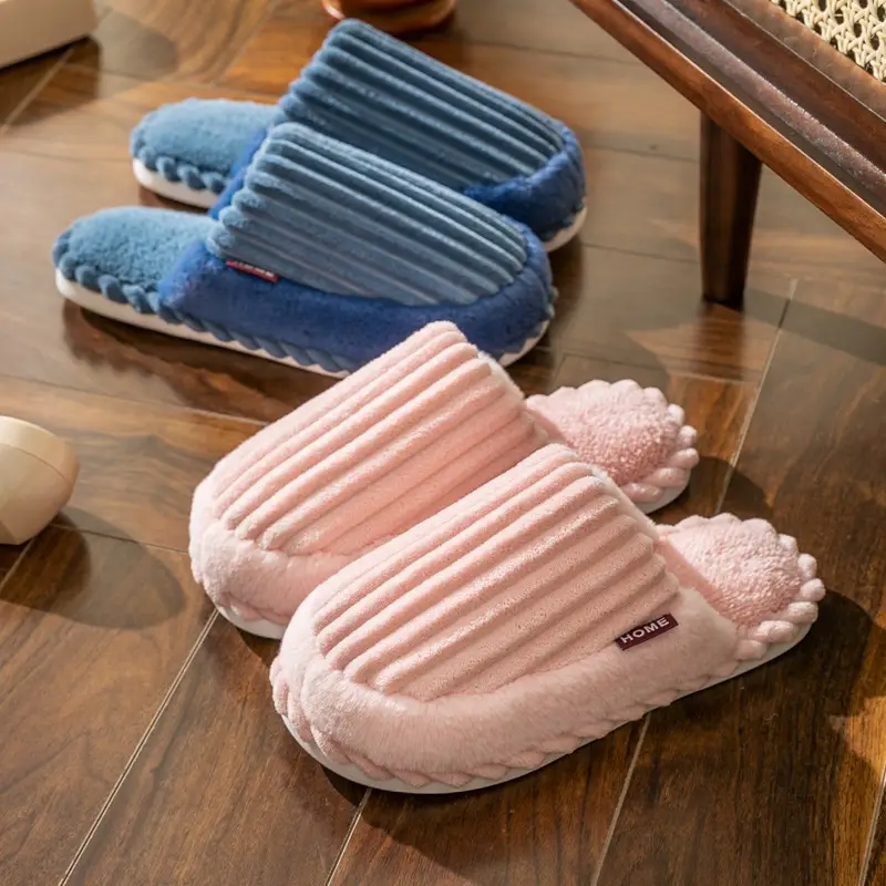 Carefully Selected Autumn and Winter Couple Cotton Slippers for Home Use Indoor Non-Slip Plush Floor Slippers Wholesale Coral Velvet - Image 6