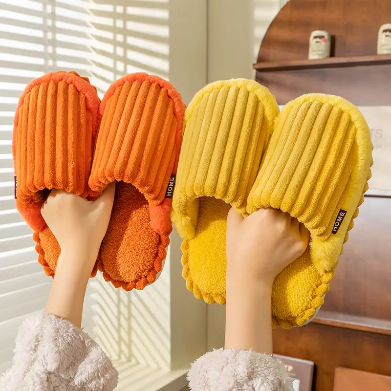 Carefully Selected Autumn and Winter Couple Cotton Slippers for Home Use Indoor Non-Slip Plush Floor Slippers Wholesale Coral Velvet - Image 7
