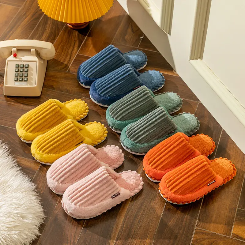 Carefully Selected Autumn and Winter Couple Cotton Slippers for Home Use Indoor Non-Slip Plush Floor Slippers Wholesale Coral Velvet - Image 9