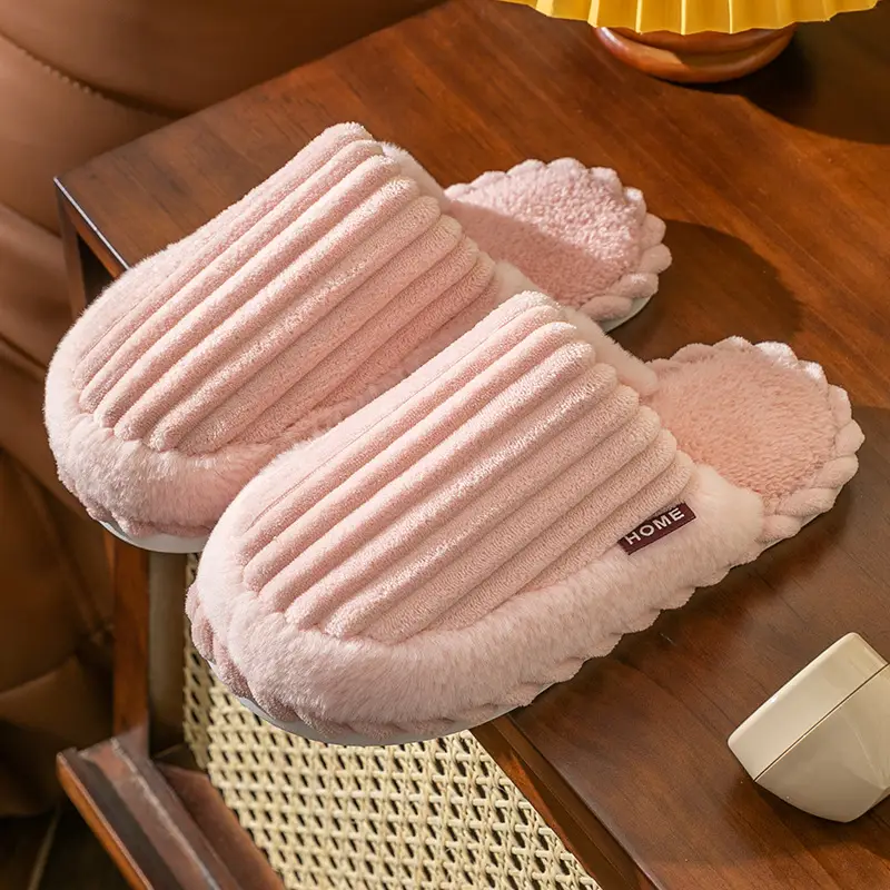 Carefully Selected Autumn and Winter Couple Cotton Slippers for Home Use Indoor Non-Slip Plush Floor Slippers Wholesale Coral Velvet - Image 2