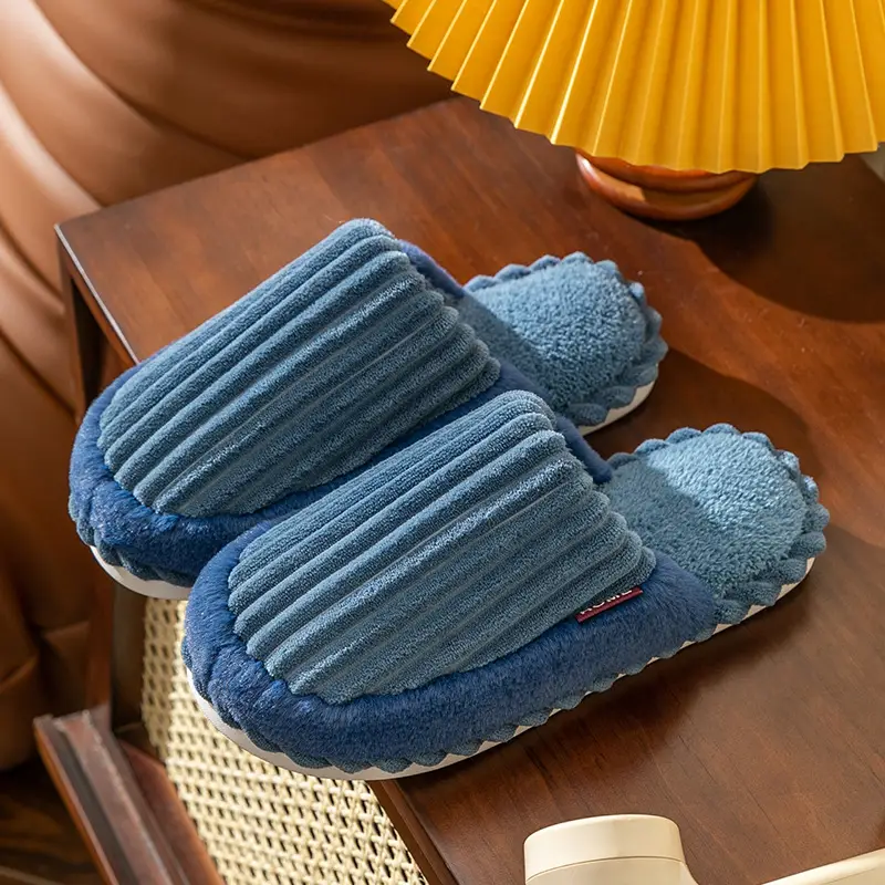 Carefully Selected Autumn and Winter Couple Cotton Slippers for Home Use Indoor Non-Slip Plush Floor Slippers Wholesale Coral Velvet - Image 5