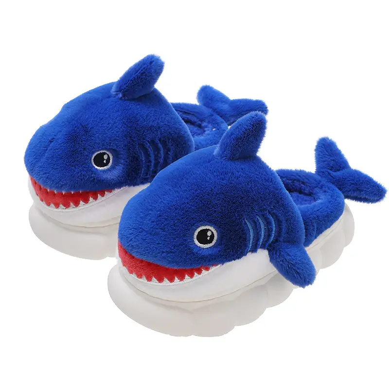 Children's Cotton Slippers for Boys, Winter Cartoon Shark Closed-Back Furry Shoes, Kids' Parent-Child Cotton Shoes for Toddlers and Young Children