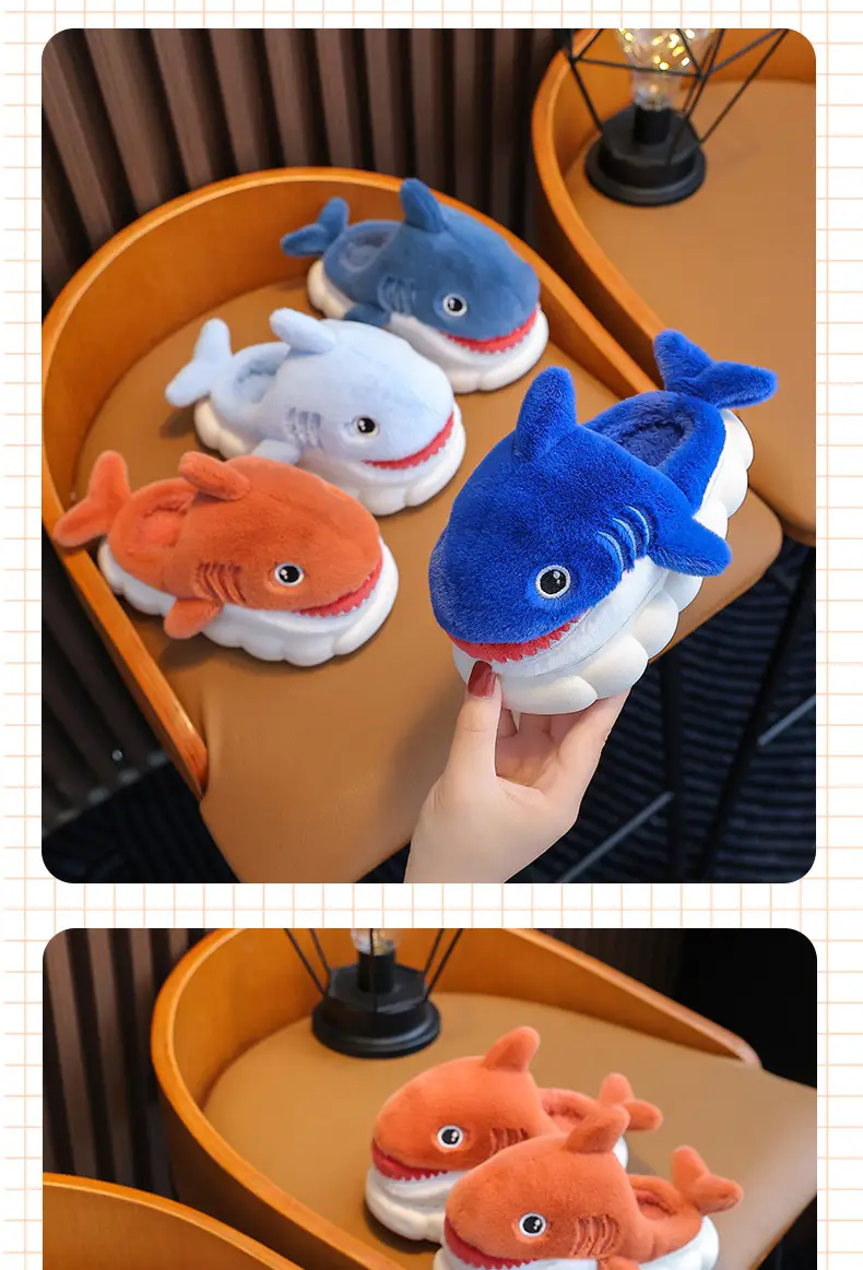Children's Cotton Slippers for Boys, Winter Cartoon Shark Closed-Back Furry Shoes, Kids' Parent-Child Cotton Shoes for Toddlers and Young Children — feature 13