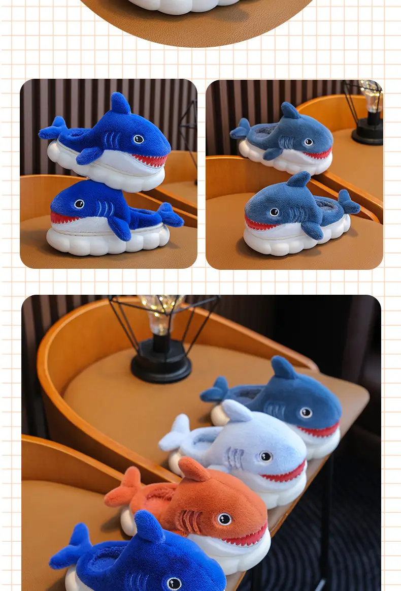 Children's Cotton Slippers for Boys, Winter Cartoon Shark Closed-Back Furry Shoes, Kids' Parent-Child Cotton Shoes for Toddlers and Young Children — feature 15