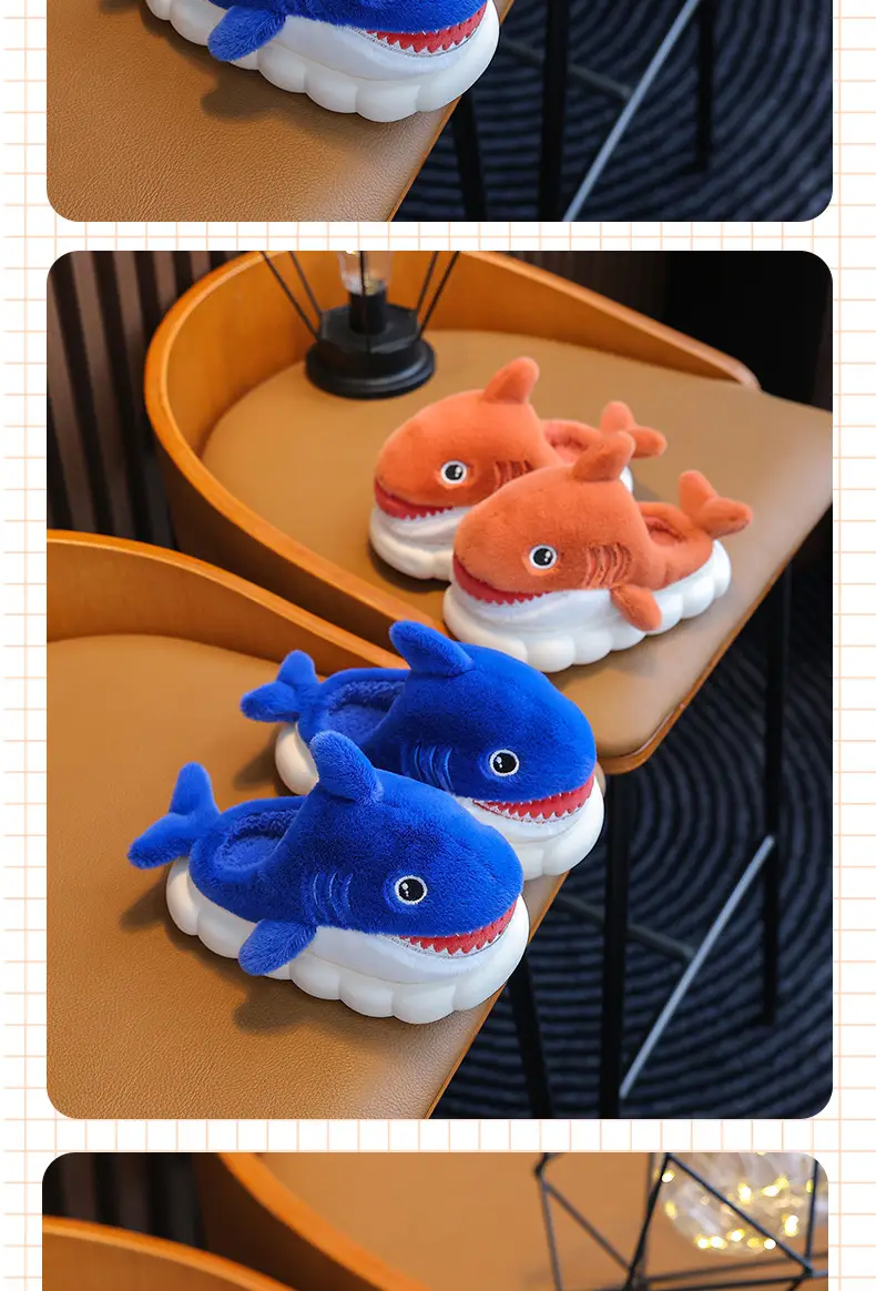 Children's Cotton Slippers for Boys, Winter Cartoon Shark Closed-Back Furry Shoes, Kids' Parent-Child Cotton Shoes for Toddlers and Young Children — feature 16