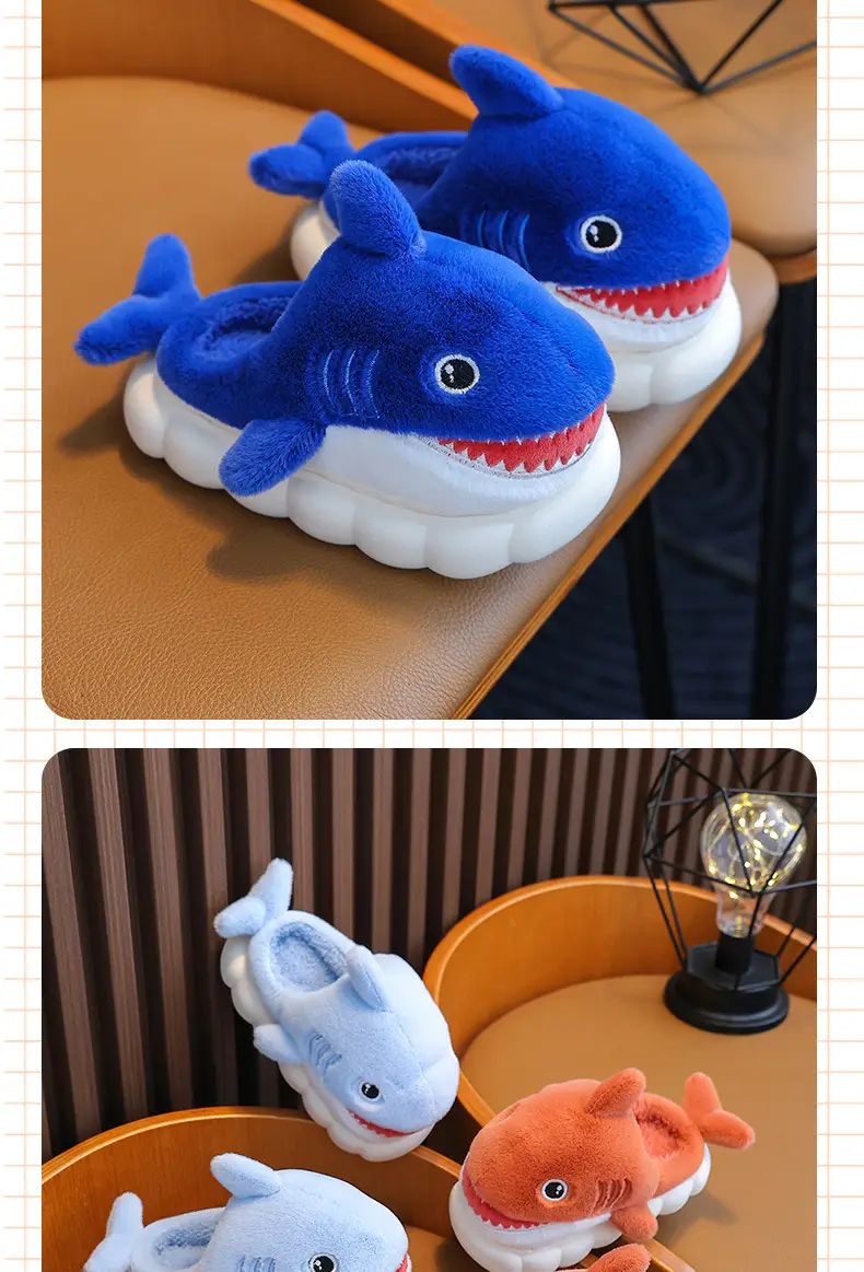 Children's Cotton Slippers for Boys, Winter Cartoon Shark Closed-Back Furry Shoes, Kids' Parent-Child Cotton Shoes for Toddlers and Young Children — feature 17