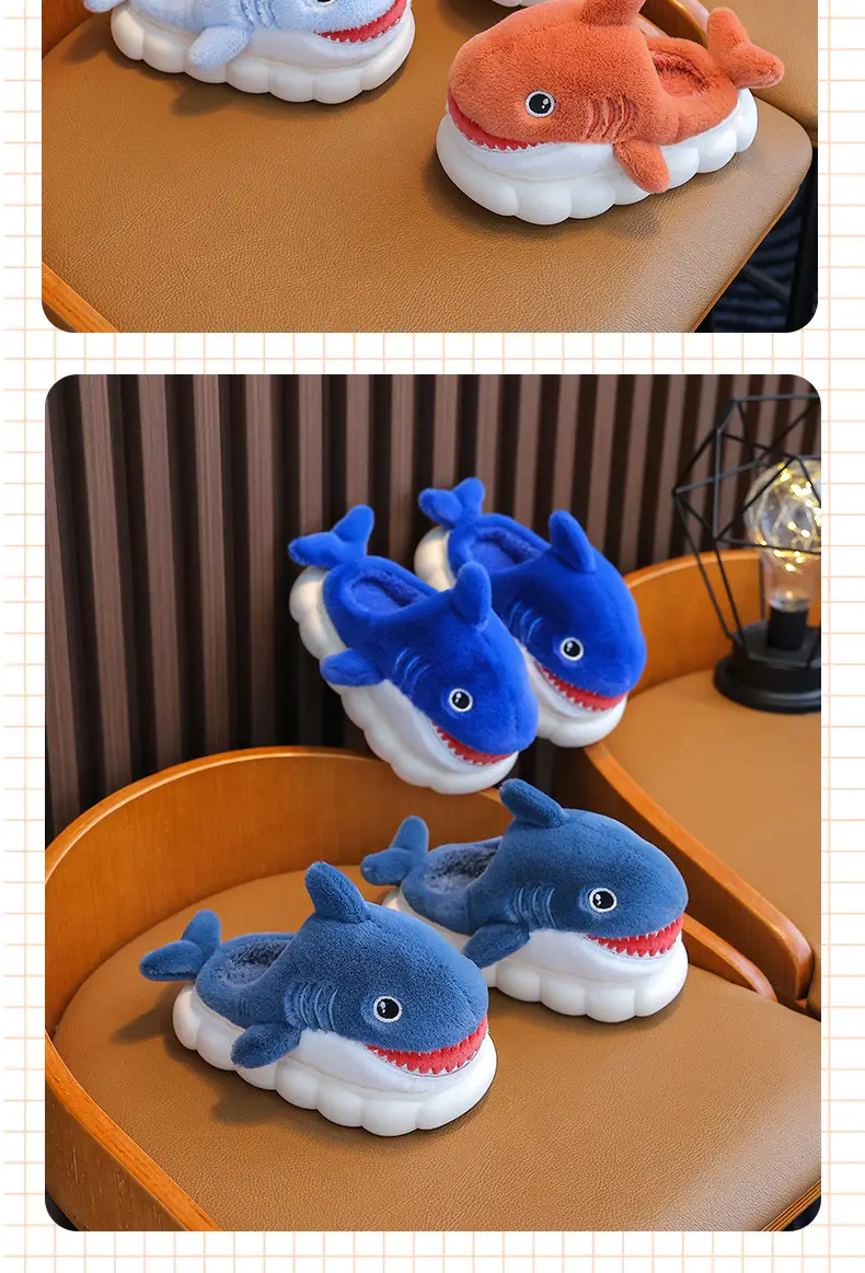 Children's Cotton Slippers for Boys, Winter Cartoon Shark Closed-Back Furry Shoes, Kids' Parent-Child Cotton Shoes for Toddlers and Young Children — feature 18