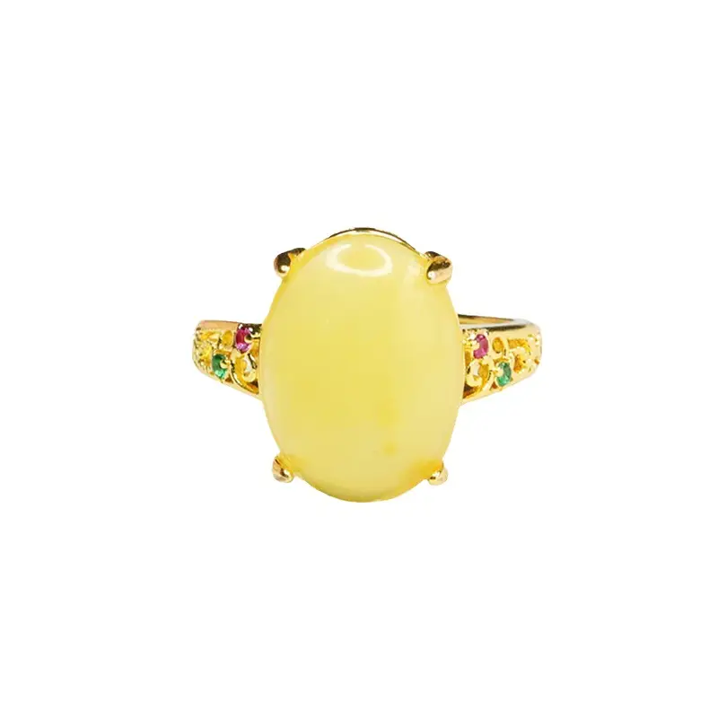 Yellow Amber Ring with Red Gemstone for Women - Image 6