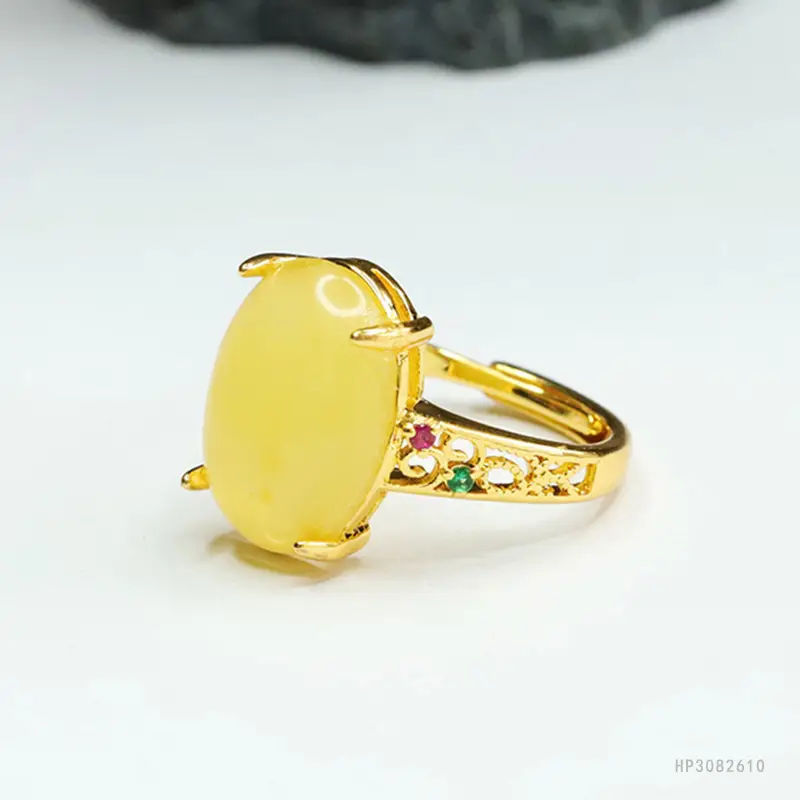 Yellow Amber Ring with Red Gemstone for Women — feature 10