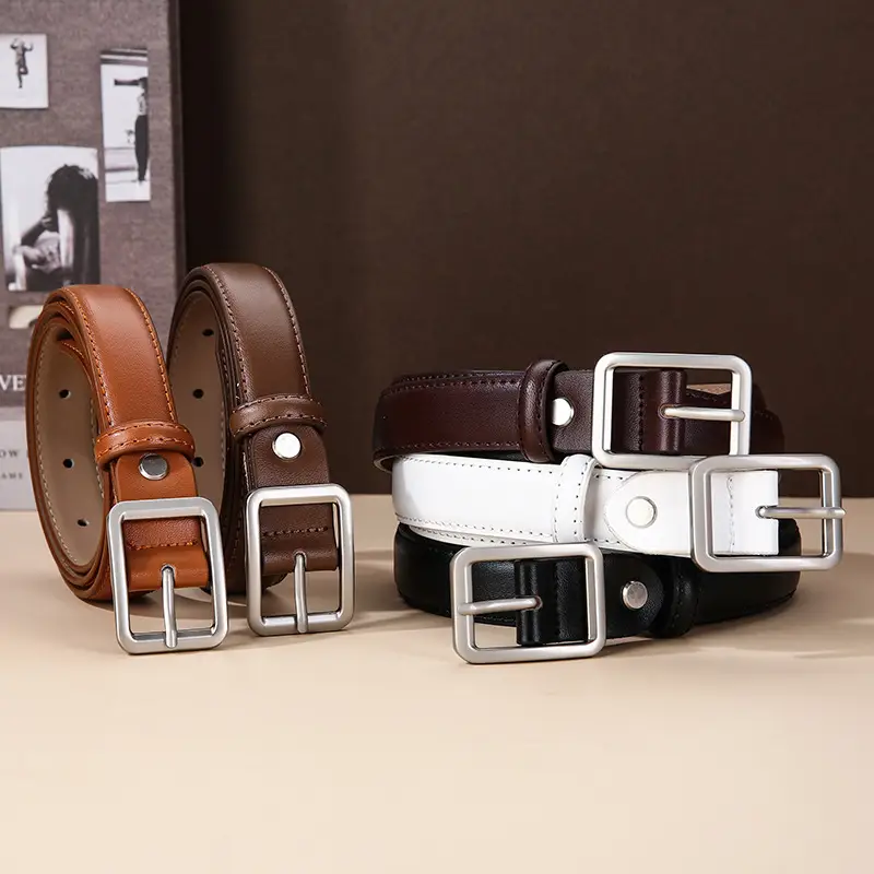 Women Genuine Leather Belt Brown Black White Vintage Style - Image 10