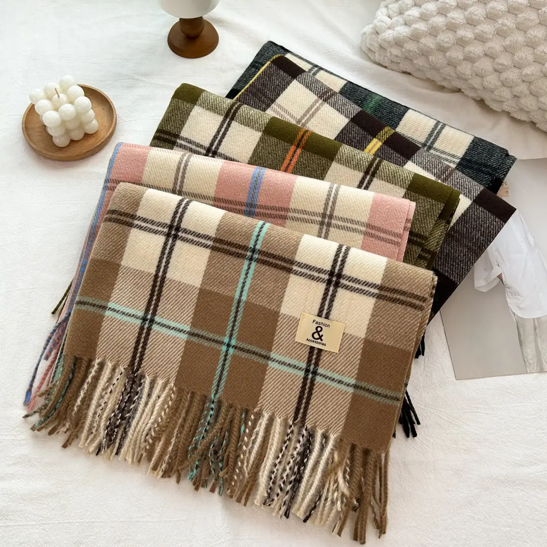 Japanese Plaid Scarf for Women Warm All-Match Winter Shawl - Image 6