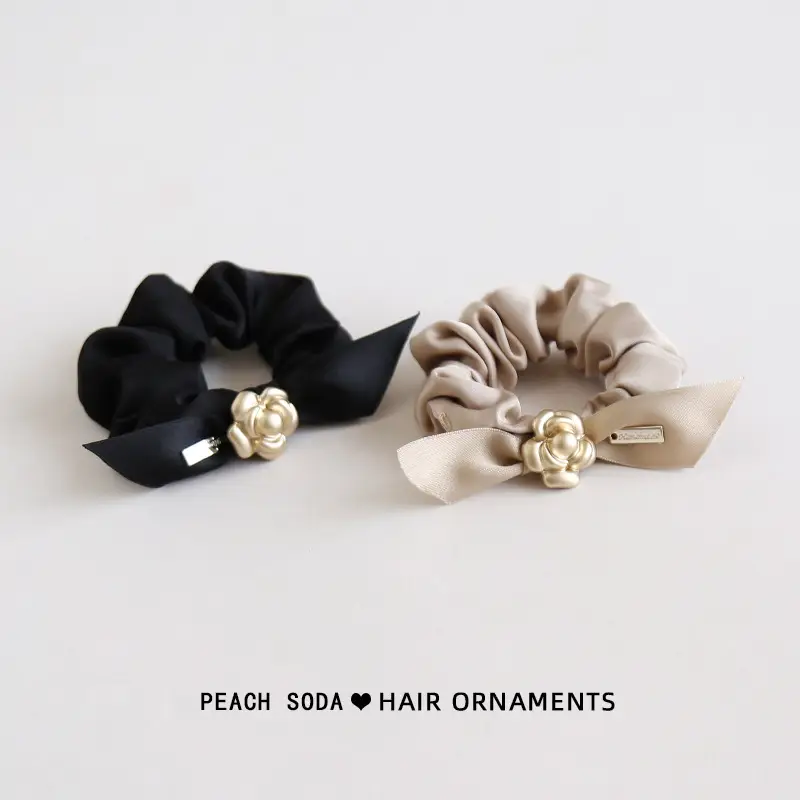 French Style Camellia Hair Bands Black & Peach - Image 4