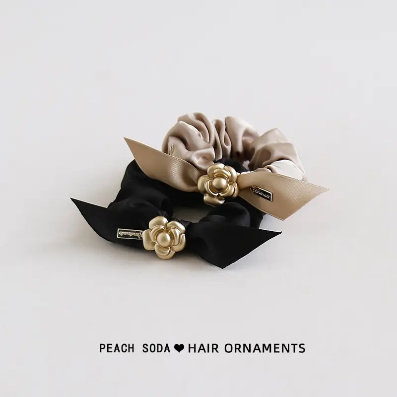 French Style Camellia Hair Bands Black & Peach - Image 5