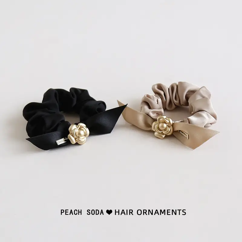 French Style Camellia Hair Bands Black & Peach - Image 6
