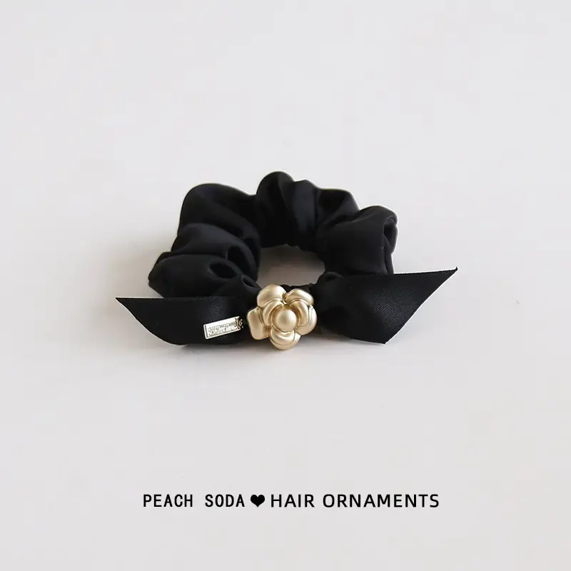 French Style Camellia Hair Bands Black & Peach - Image 2