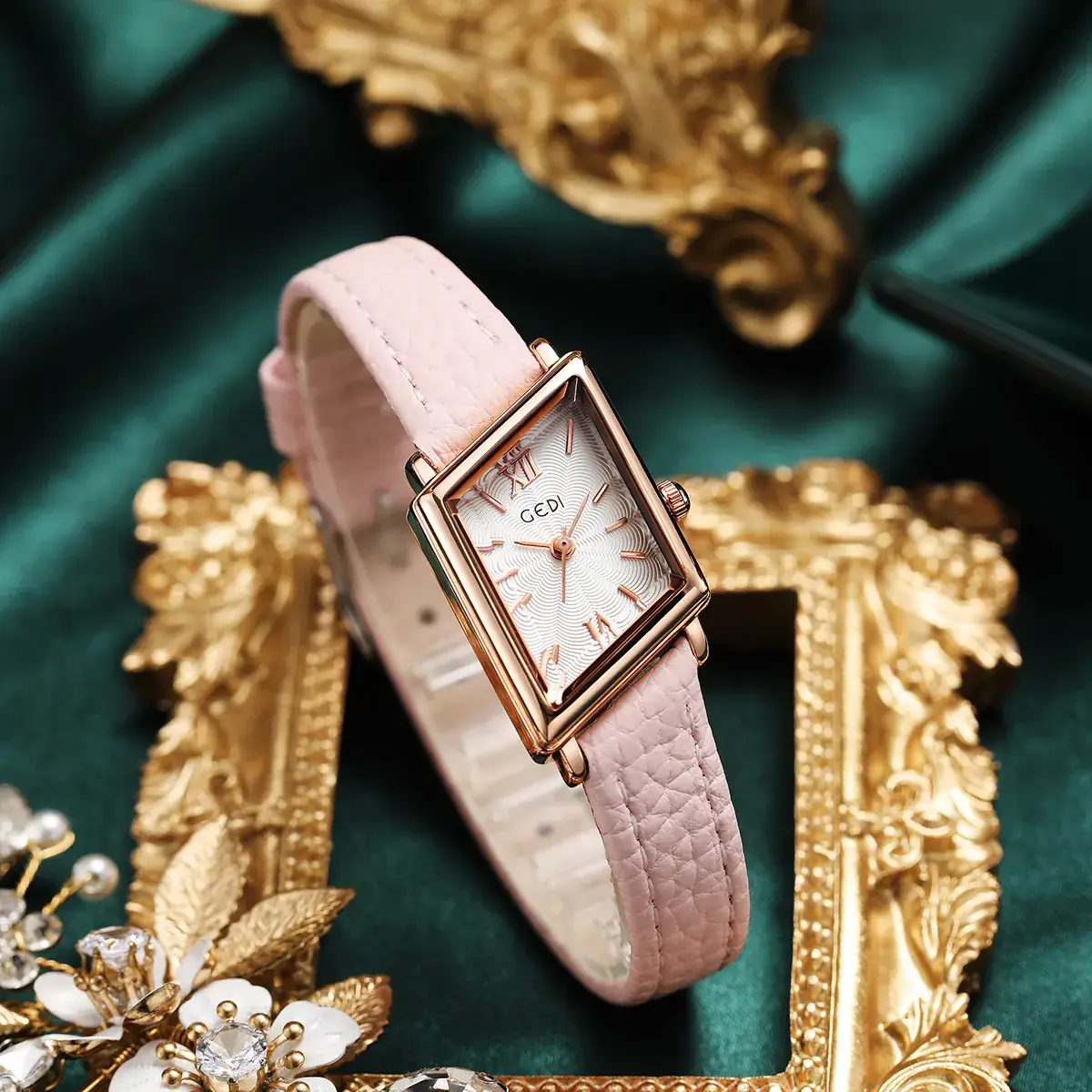 Women's Gold Quartz Watch with Leather Band