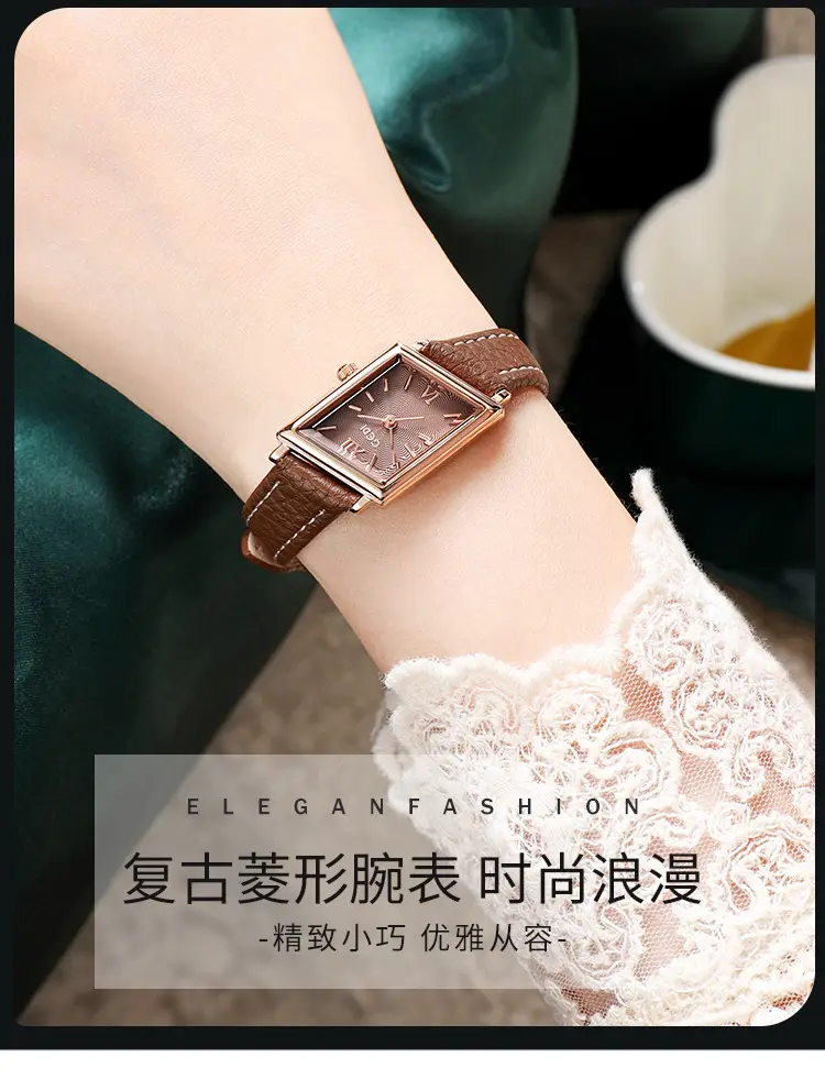 Women's Gold Quartz Watch with Leather Band — feature 1