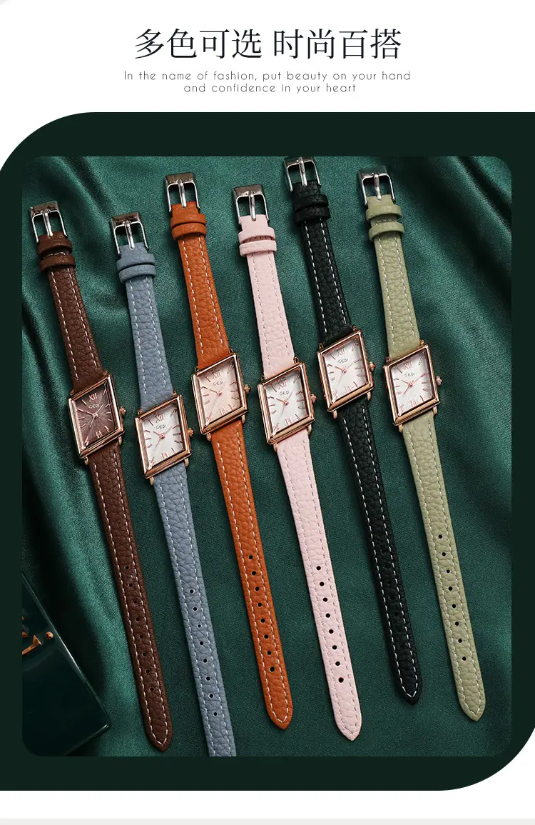 Women's Gold Quartz Watch with Leather Band — feature 5