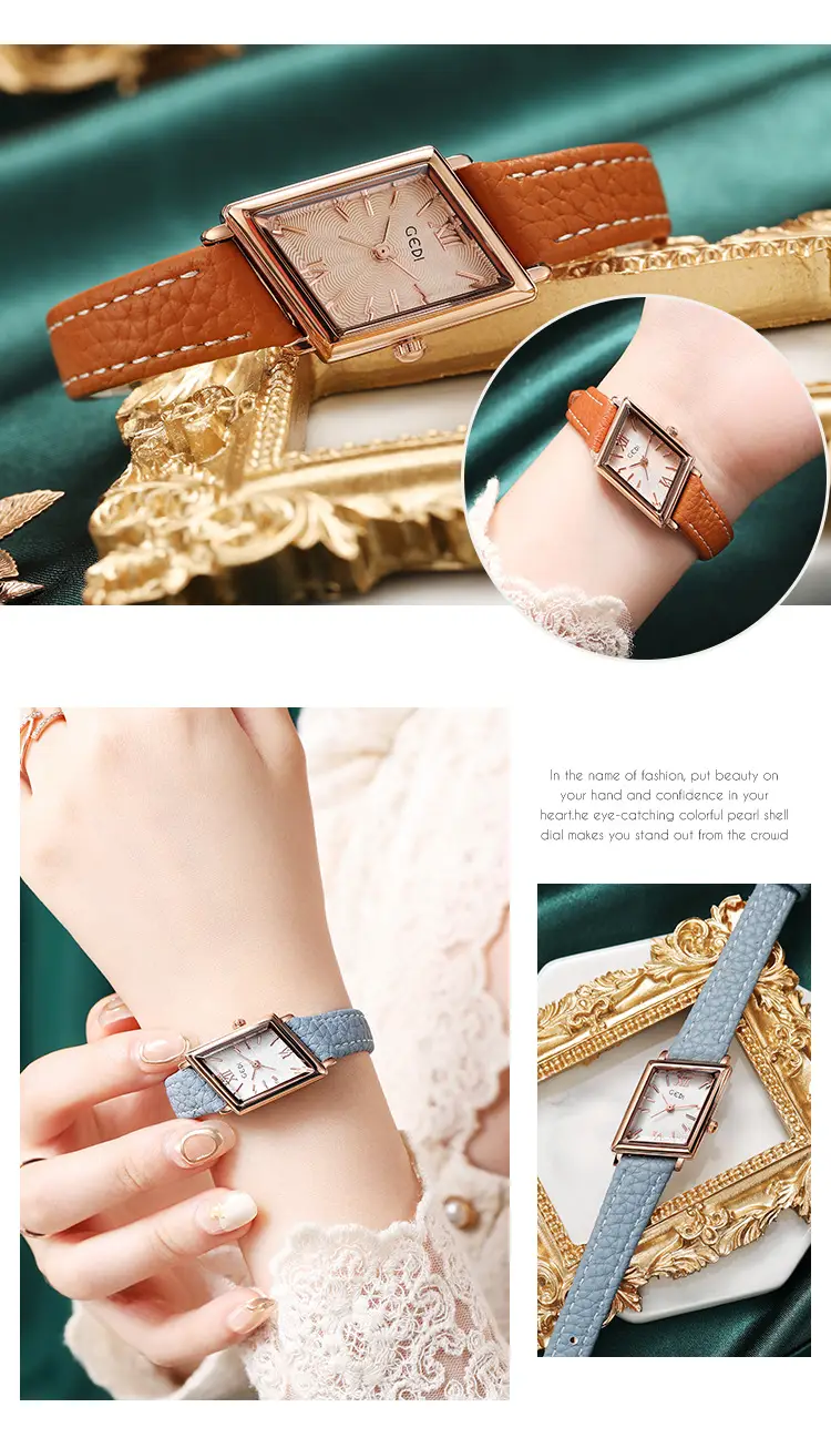 Women's Gold Quartz Watch with Leather Band — feature 7