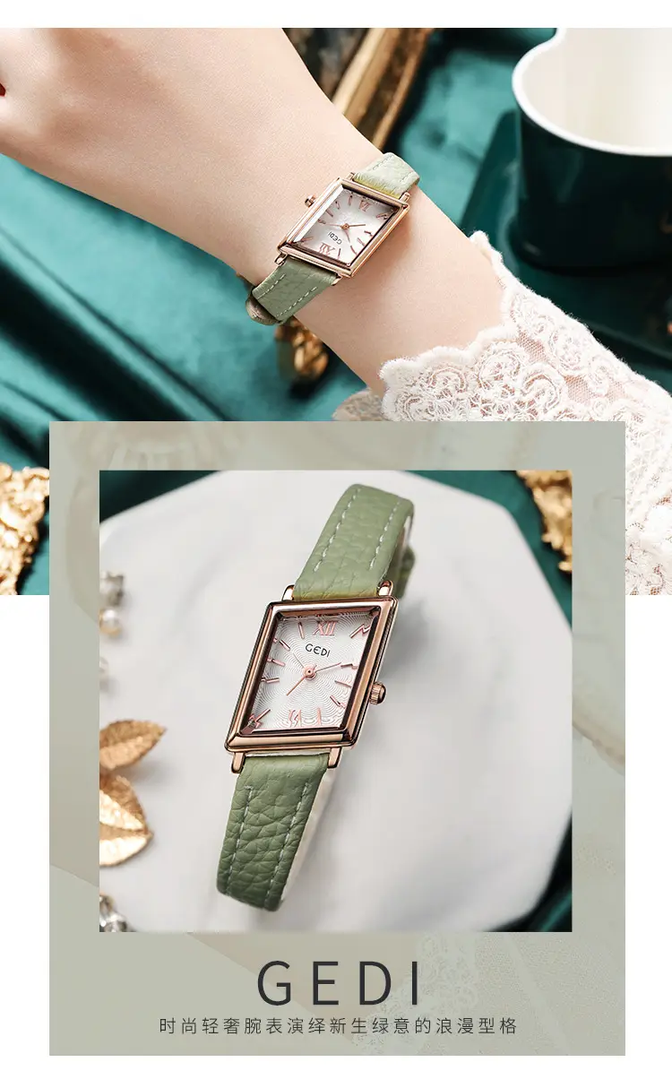 Women's Gold Quartz Watch with Leather Band — feature 8