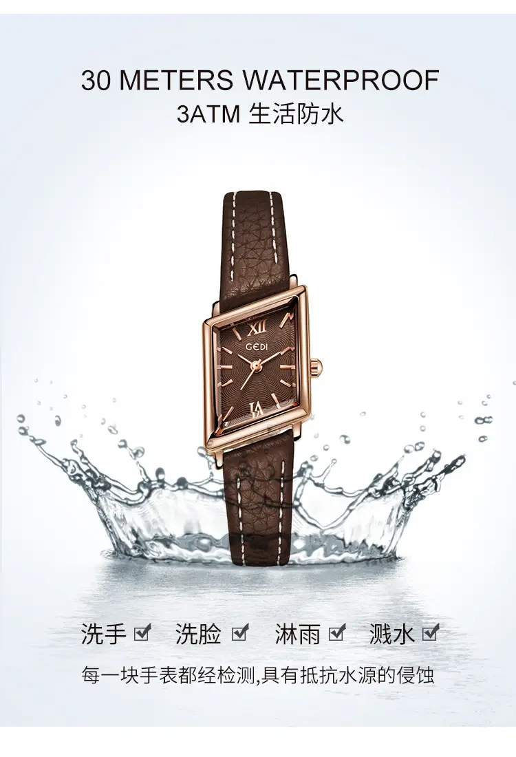 Women's Gold Quartz Watch with Leather Band — feature 9